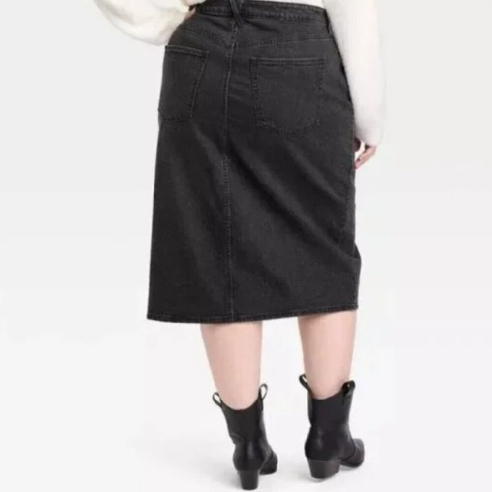 Universal Thread Black Wash Denim Jeans Midi Skirt Front Slit Sz 24 NWT - Picture 2 of 3